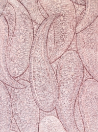 Printed synthetic cloth sample with paisley motifs, European, 1950's.