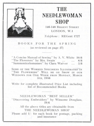 Advertisement for the Needle Woman Shop.