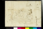Six men working at an embroidery frame. Drawing made by John Lockwood Kipling, Delhi, c. 1870.