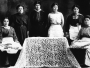 Women of the Indian Oneida tribe, Wisconsin, USA, showing their lace products.