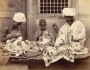 Photograph of three carpet embroiders from Jammu and Kashmir, 1890's.