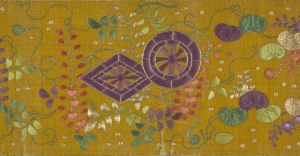 Embroidered fragment of a woman's obi (sash), Japan, early 19th century. Silk velvet with silk and gold metal thread embroidery.