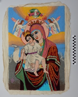 An example of a Russian Orthodox igolochky icon depicting the Virgin and Christ Child, 1980's.