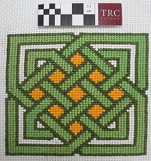 Example of Celtic cross stitch embroidery, worked on Aida.