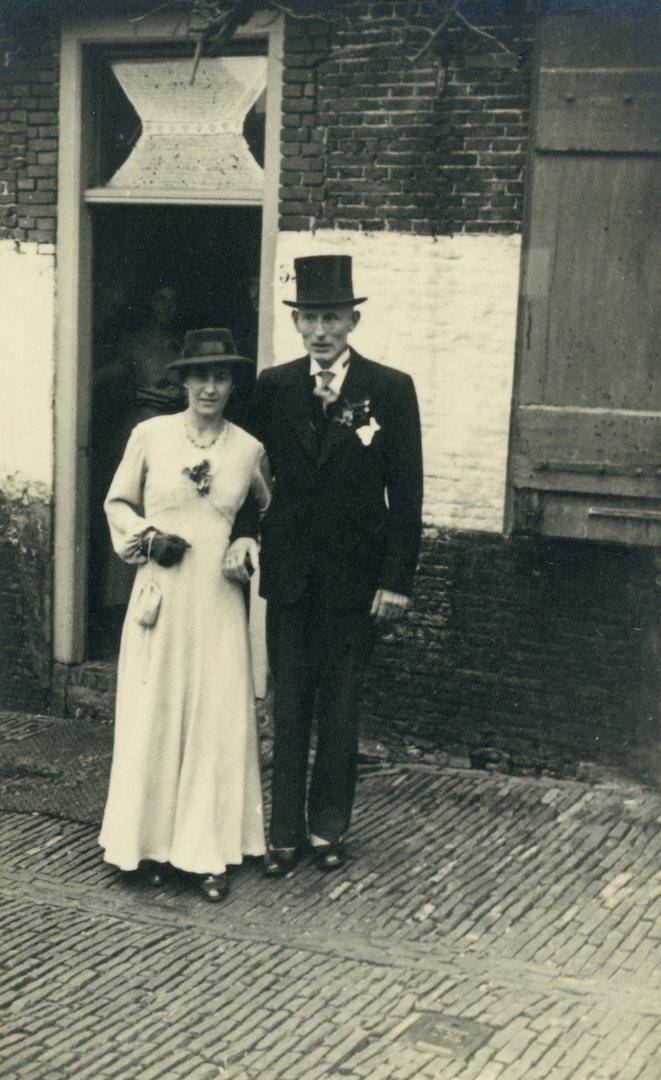 Ida van Gent, at the wedding of her brother, December 1943. The dress she is wearing is now in the TRC collection (TRC 2019.2154).