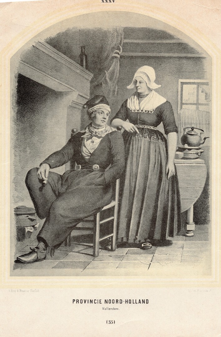 Postcard from Volendam, The Netherlands, late 19th century. Both figures are wearing Volendam dress (TRC  2018.1729).