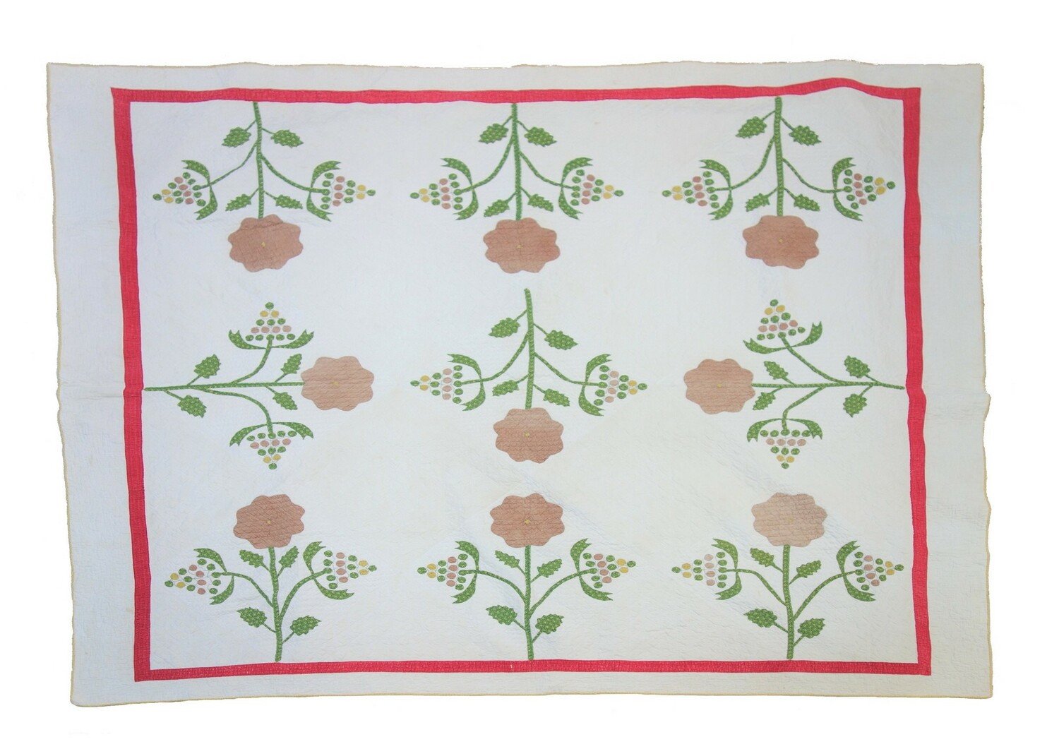 Cotton quilt with a  Flower and Berries motif, USA, 1850s (TRC 2019.2402).
