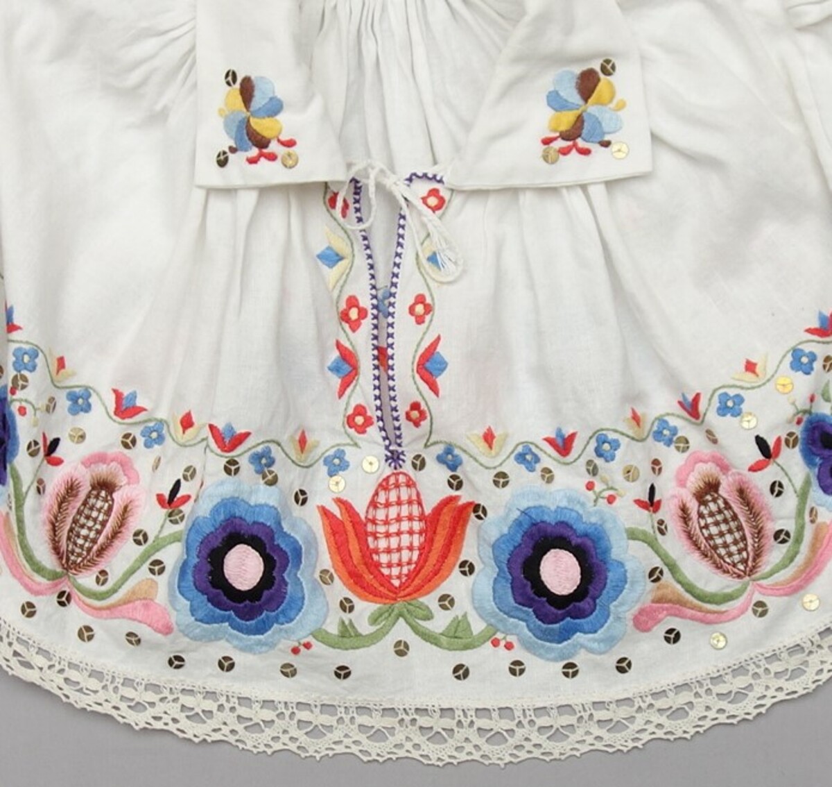 Detail of an embroidered blouse from the Kadrina parish, northern Estonia, early 21st century (TRC 2020.0010).
