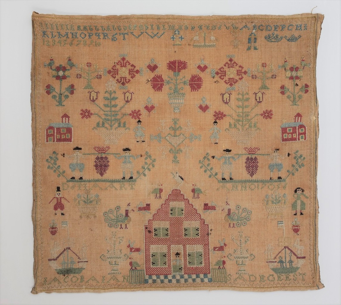Embroidered sampler dated 1756, The Netherlands (TRC 2020.3683).