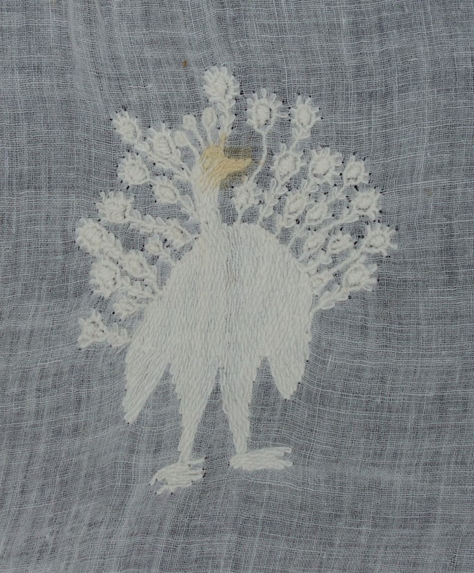 Detail of embroidery on 18th century (?) shawl (TRC 2021.0114).