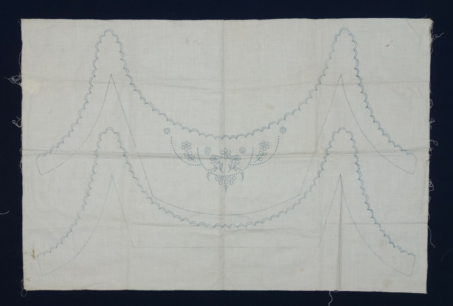 Printed pattern for a garment with a broderie anglaise neckline, handmade, aearly 20th century (TRC 2024.1570).