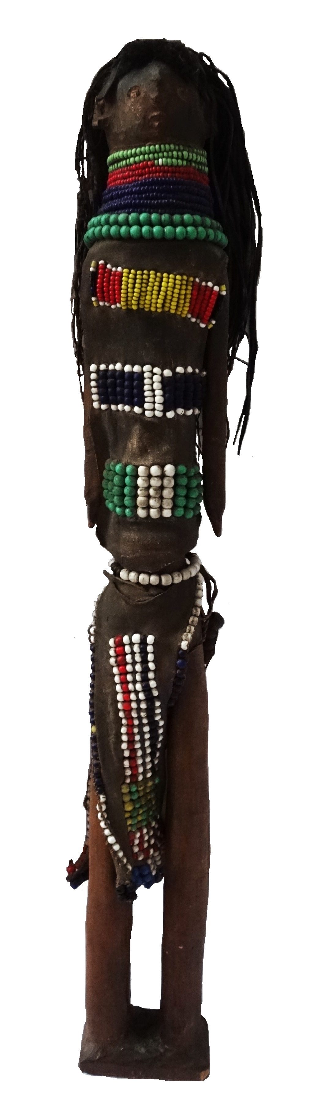 Fig. 2. Long, narrow statuette of a woman made from dark brown wood. Kenya, Turkana, late 20th cengtury (TRC 2026.0190).