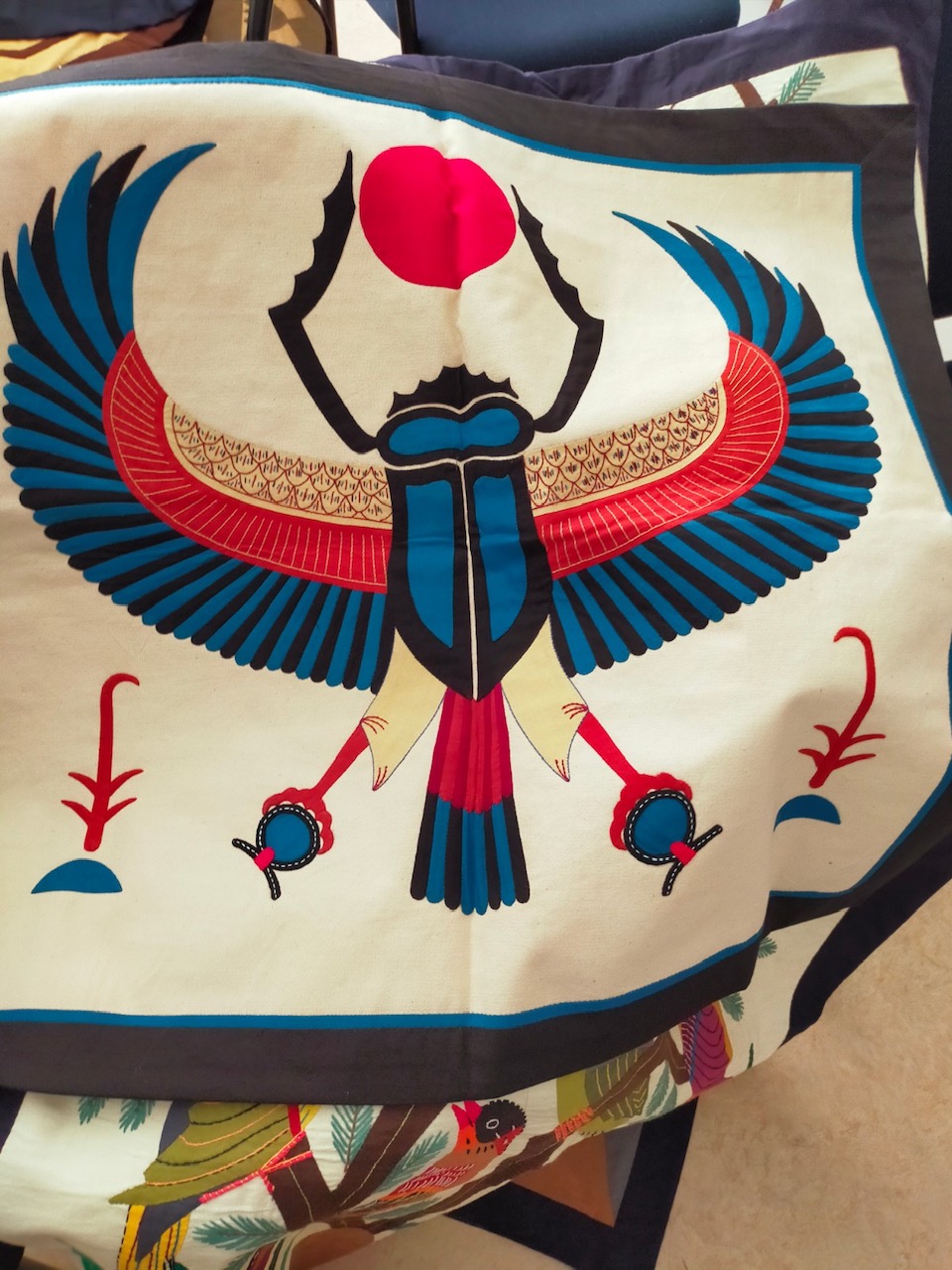 Appliqué from the Street of the Tentmakers in Cairo, being shown at the Sunday afternoon talk of 27 March.