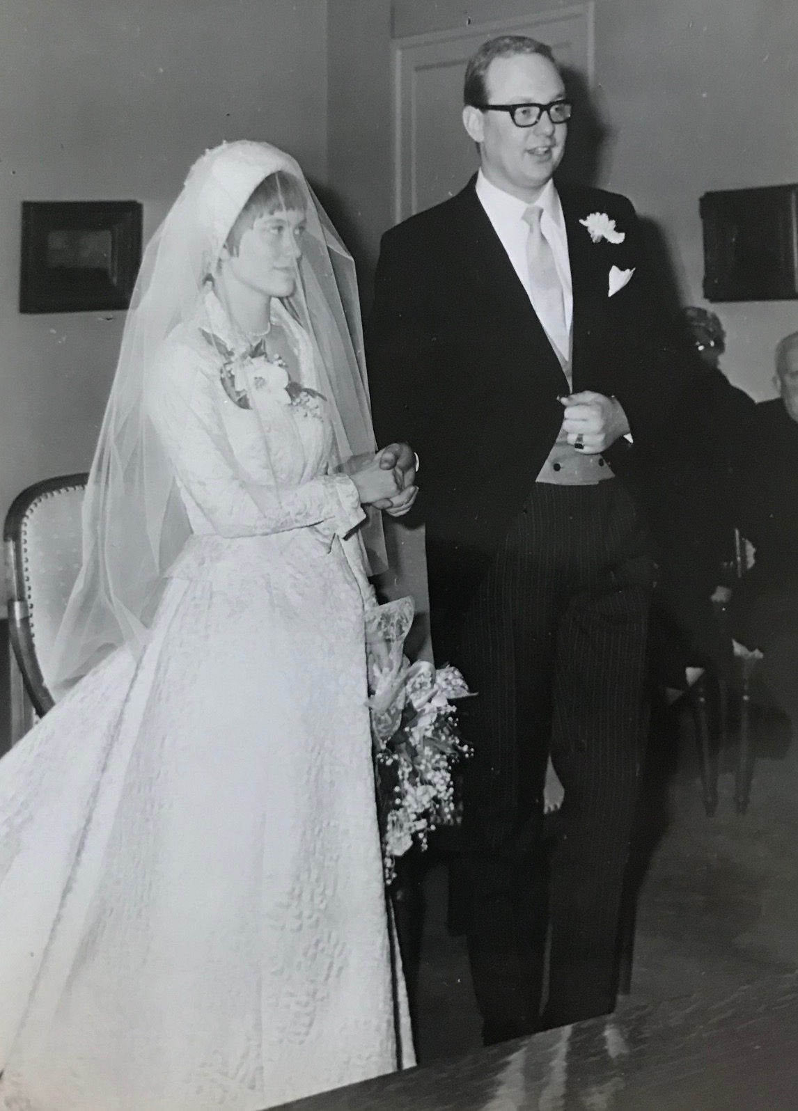 Wedding photograph of Monica Hoogstraate and Wim Penders, 1966. The groom is wearing jacket TRC 2021.3360c.