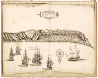 Fig. 2. Dutch ships in the roads of Baubau, Buton,1650.  Retrieved from: https://vocwreckssulawesi.wordpress.com/otter/
