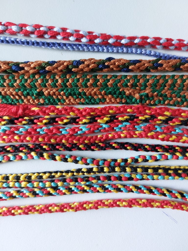 Examples of kumihimo braiding.