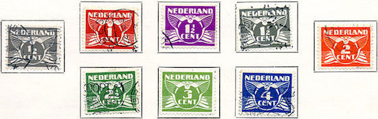Dutch stamps (the Vliegende Duif series) designed by Chris Lebeau