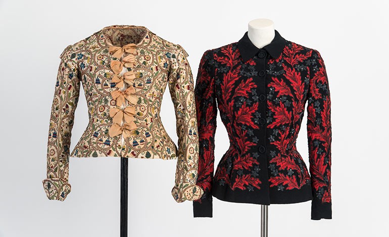 Two garments on display in the exhibition 'A History of Fashion in 100 Objets', Fashion Museum, Bath, until 1 January 2019.